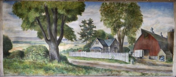 A painting of a dairy farm, which was part of the State Fair Centennial mural.