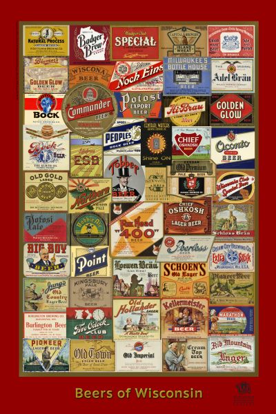 Composite of beer labels in the Wisconsin Historical Images collection.