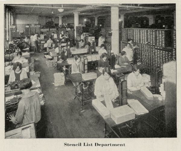 The stencil list department of The W.S. Ponton Company.