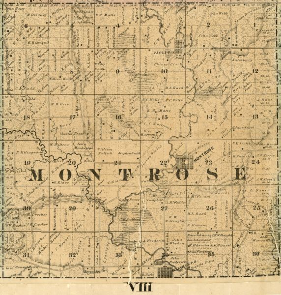 The township of Montrose, which is a detail from a Dane County plat map.