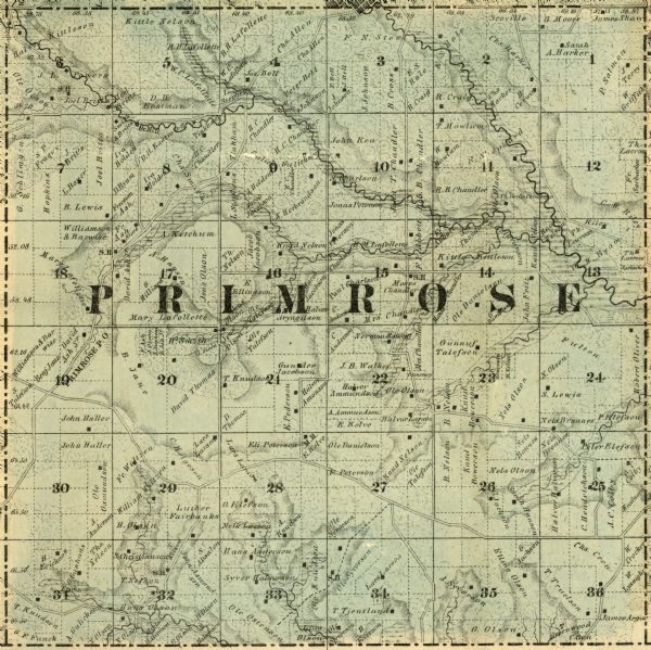 The township of Primrose, which is a detail from the plat map of Dane County.