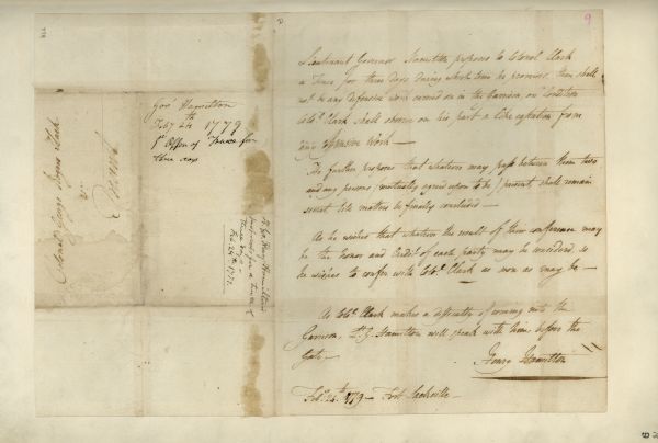 A letter from Governor Henry Hamilton to Colonel Clark proposing a truce.