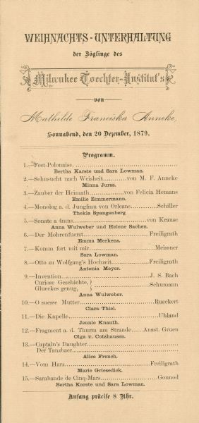 A program for a Christmas event at Toechter Institut.
