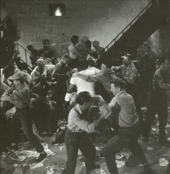 A fight scene from the film "Riot in Cell Block 11."