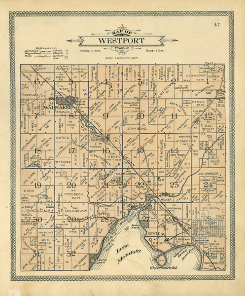 A plat map of the township of Westport in Dane County.