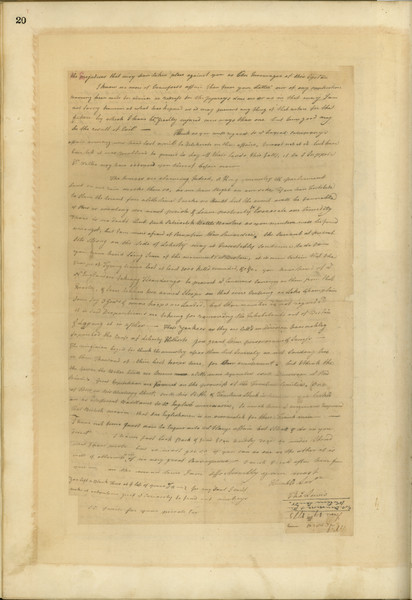The second page of a letter written to Col. William Preston from Thomas Lewis. From <i>Preston and Virginia Papers</i> [Calendar series Volume 1]: "Letter to [William Preston]. Governor Dunmore and the western lands; claims of the Loyal Land Company and Walpole Company; proceedings in convention in regard to Henderson's purchase; Crawford's affair; political reflections apropos of recent events in Boston and Ticonderoga; contents to be private. A. L. S. 2 pp. Endorsed: Mr Lewis June 19th. 1775."