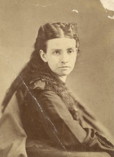 Waist-up portrait of Laura B. James at the time of her marriage.
