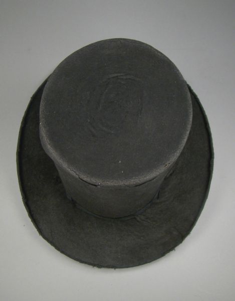 Overhead view of a top hat made from beaver felt, worn by Green Bay resident Morgan L. Martin.