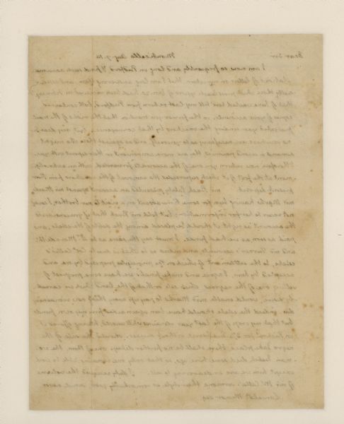 The back side of the first page of a letter written by Thomas Jefferson to Lancelot Minor.