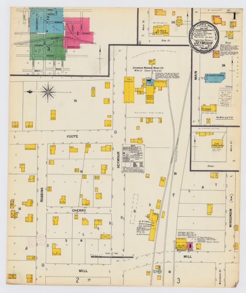 A Sanborn map of a portion of Seymour, Wisconsin.