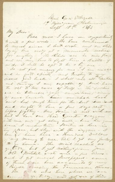 The first page of a letter written by Hans Heg to his wife.