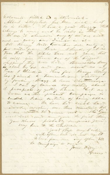 The second page of a letter written by Hans Heg to his wife.