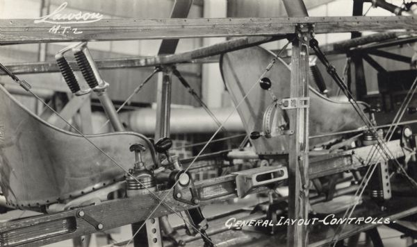 Photographic postcard showing the general layout of the controls for the Lawson Military Tractor 2 (MT2).