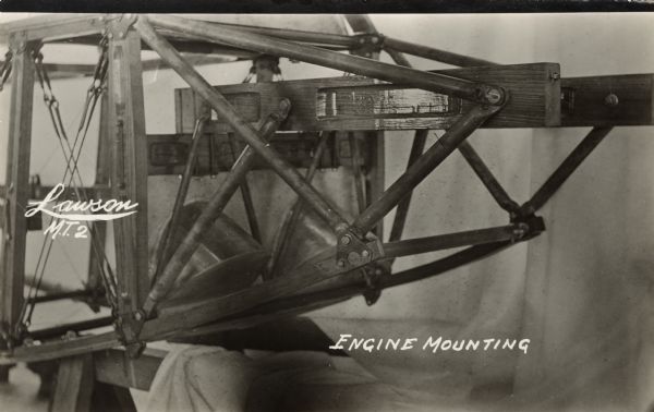 Photographic postcard showing details of the engine mounting on the Lawson Military Tractor 2 (M.T.2).
