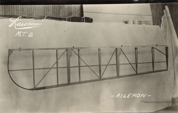 Photographic postcard showing the aileron of the Lawson Military Tractor 2 (M.T.2).
