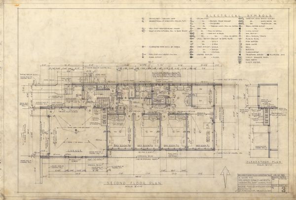 A rendering on tissue paper of the second story floor plan for a house design for Mr. and Mrs. Donald Hayworth.