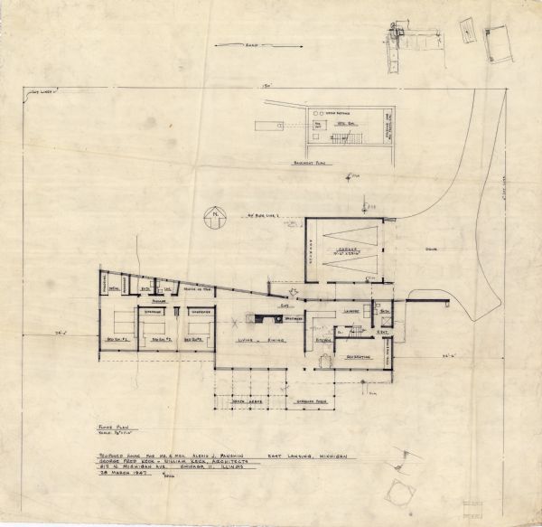 A rendering on tissue paper of the floor plan of a house for Mr. and Mrs. Alexis J. Panshin.
