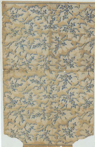 Blue and white floral print wallpaper on which the <i>Vicksburg Daily Citizen</i> of July 2, 1863 is printed.
