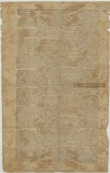 First edition of the July 2, 1864 edition of <i>The Daily Citizen</i> as set by James M. Swords.