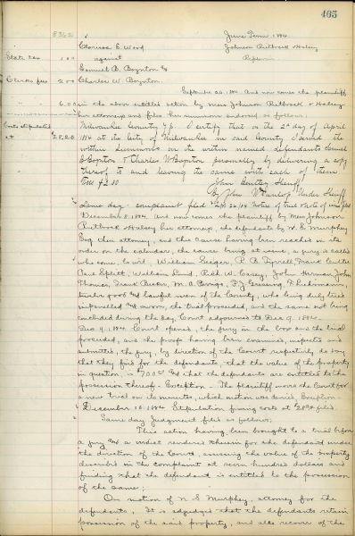 Document recording the case and ruling in favor of Samuel Boynton in the case brought by Clarissa Wood regarding the sale of the Eagle diamond.