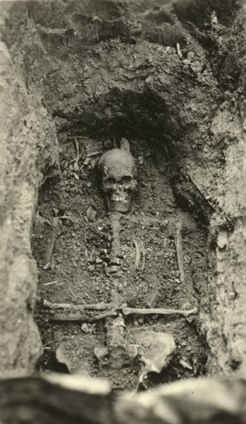 Skeletal remains of either William Nelson or Samuel Warren, one of two men buried on Bascom Hill. The grave was located about five feet north of that of the first grave found.