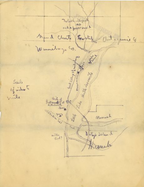A sketch of Little Lake Butte des Morts and the surrounding area, including Neenah and Menasha.