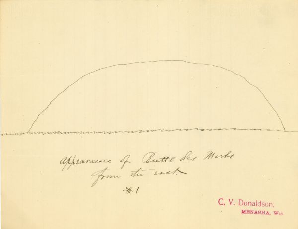 A very simple line drawing of the appearance of Butte des Morts from the east.