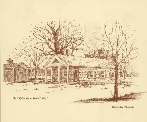 Sketch of a residential home. Text reads: "'Little Stone House' 1841".