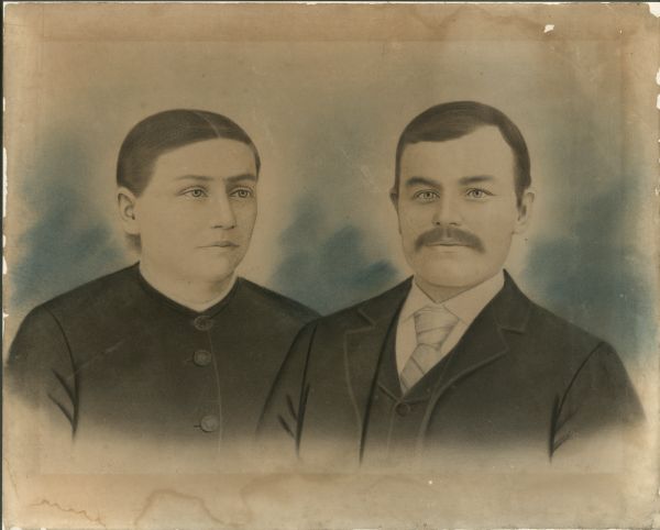 Crayon drawing from Old World Wisconsin collection displayed in the Ketola House, which was restored on the museum grounds in 1976. The drawing is of Heiki and Maria Ketola who lived in the house.