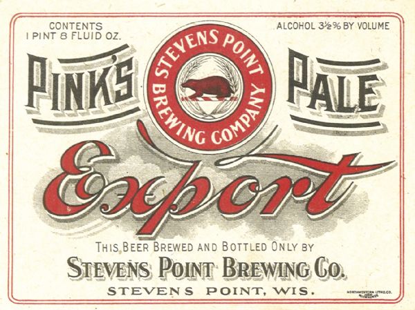 Beer label for Stevens Point Pink's Pale Beer.
