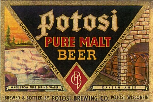 Beer label for Potosi Pure Malt Beer.