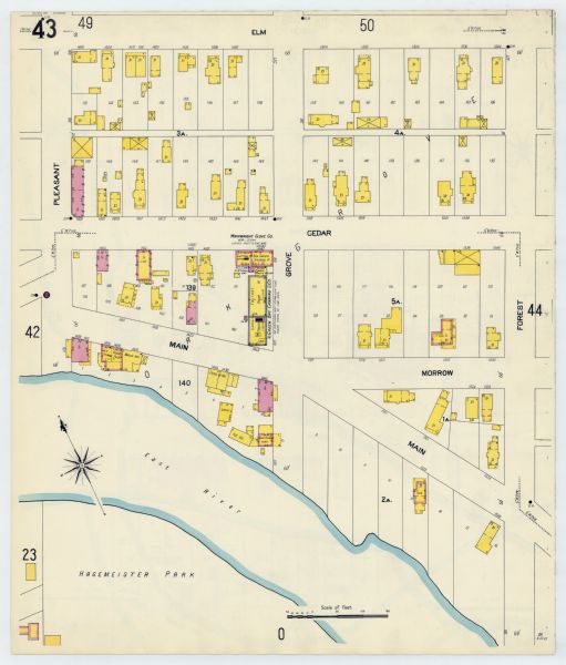 Sanborn map of Green Bay featuring Elm, Cedar and Main Streets.