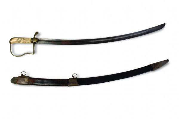 A scabbard and officer's militia sword that once belonged to Major John Rountree (a founder of Platteville) during the Black Hawk War in the summer of 1832. Rountree raised a company of men for this conflict and served as its captain under the command of Colonel Henry Dodge.