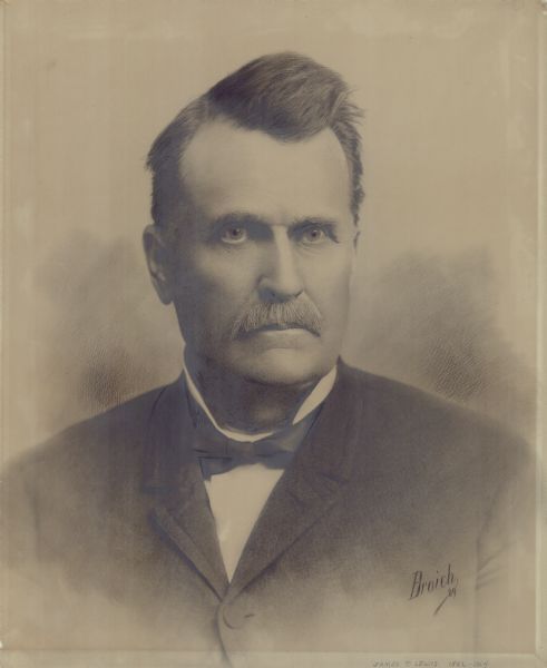 Quarter-length portrait of James T. Lewis. Lewis was Wisconsin's 9th governor and one of the four governors of Wisconsin during the war.