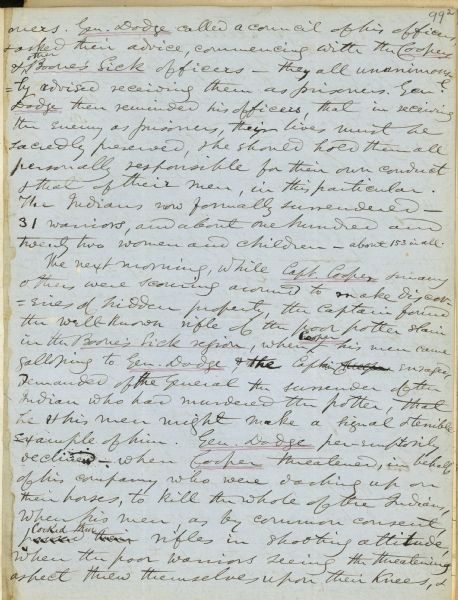 The third of four pages of General Henry Dodge's notes, as taken by Lyman Draper.
