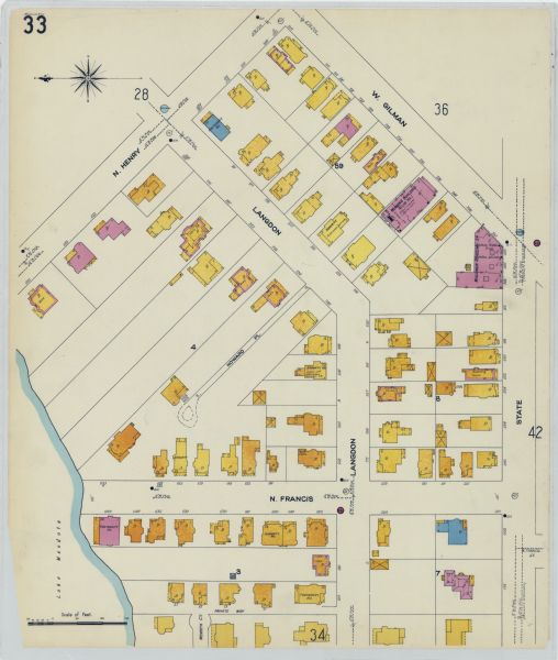 Sanborn map of Madison, including West Gilman and Langdon Streets.