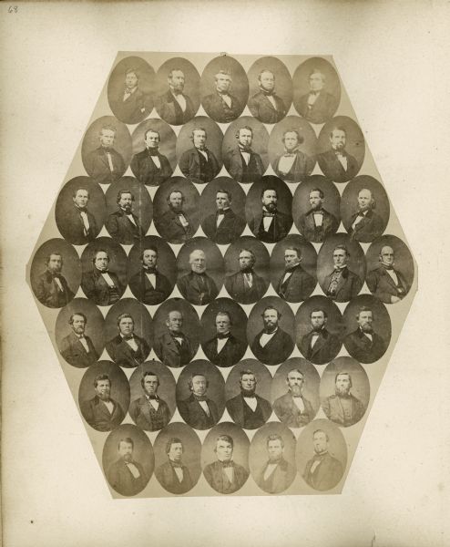 Composite of photographic portraits of the men of the Wisconsin Senate, State Officers and Supreme Court.
