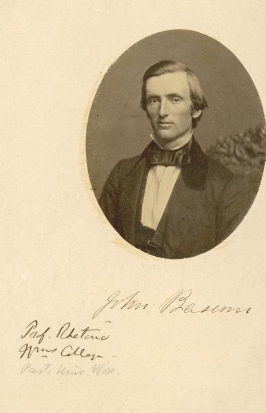 Quarter-length oval-framed portrait of John Bascom at the age of 28.