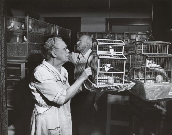 Former Vilas Park Zoo director Frederick Winkelmann and his wife Emma, tending to canaries.