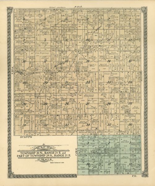 A portion of a plat map of Marinette County showing township 30 N., range 21 E., and part of township 29 N., range 21 E.