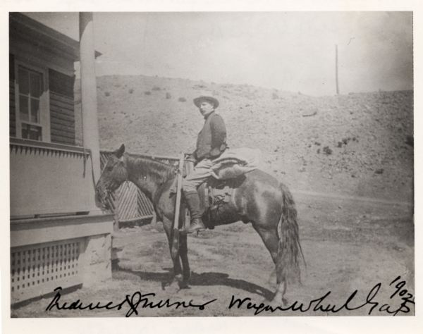 Frederick Jackson Turner on horseback at Wagon Wheel Gap.