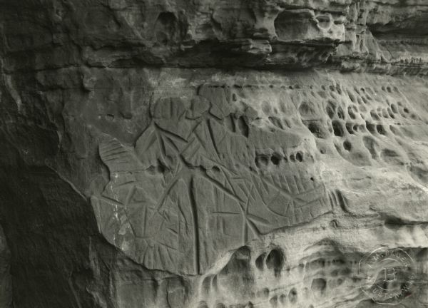 Figures carved in stone at Twin Bluffs petroglyph site.