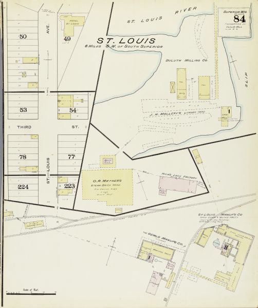 A Sanborn map of St. Louis, which is six miles southwest of South Superior.