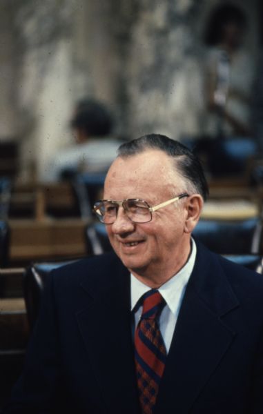 Harland E. Everson, the state assembly representative from the 38th Assembly District, elected in 1970. Quarter-length portrait in partial profile.