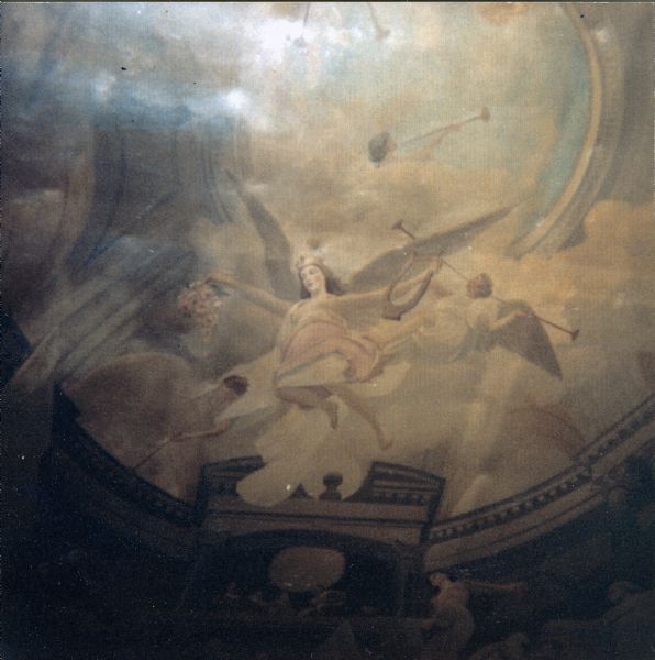 A detail of "The Seven Lively Arts," a 16 x 10 foot ceiling fresco in The Fauerbach Brewing Company (Brewery). 