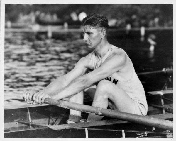 College student Karl Fauerbach is shown rowing for the University of Wisconsin-Madison crew team. 