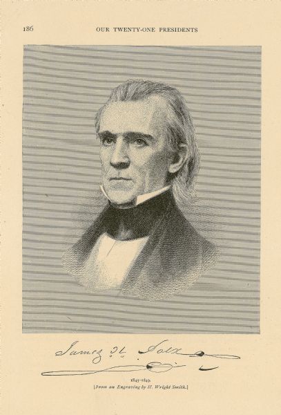 Head and shoulders portrait of James K. Polk, 11th President of the United States, 1845-1849.