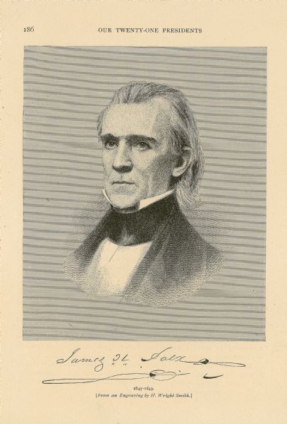 Head and shoulders portrait of James K. Polk, 11th President of the United States, 1845-1849.  