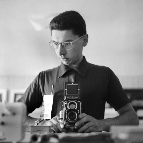 A self-portrait in a mirror taken at the age of 26 years old. Stein started as a photojournalist at the <i>Wisconsin State Journal</i> in 1957 and retired in 1985, after a 28-year career.
