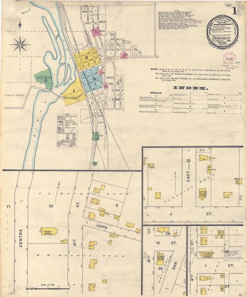 Sheet 1 of an Onalaska Sanborn map, which includes an index and key.